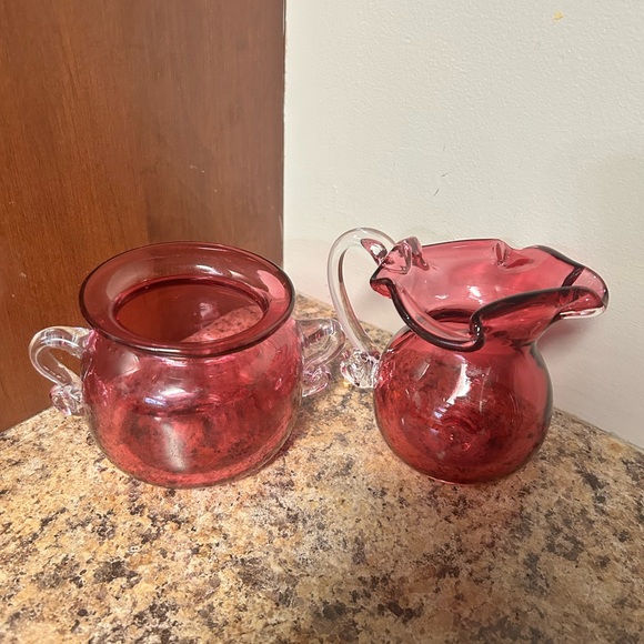 Vintage Other - Vintage Red Glass Creamer and Sugar Set